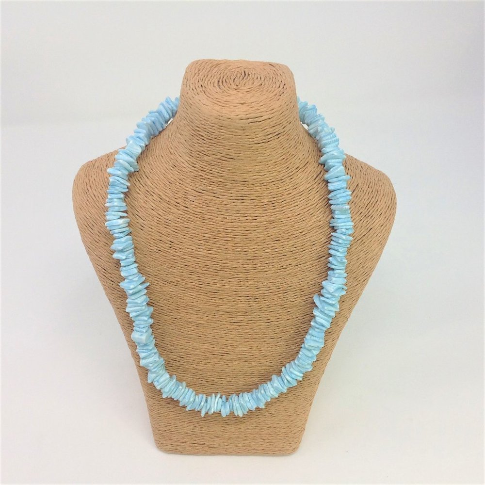 {astel Blue  18" Puka Shell Necklace Choker - Hand Made